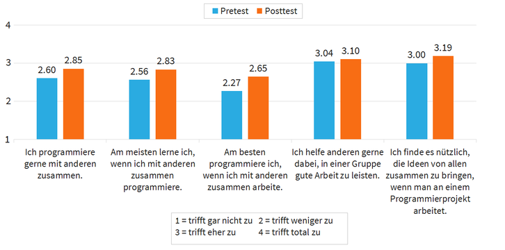 Fragen zur Präferenz für kooperatives Arbeiten an Programmierprojekten