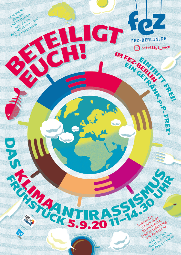 Weltkugelgrafik und Informationen zum Klimafrühstück